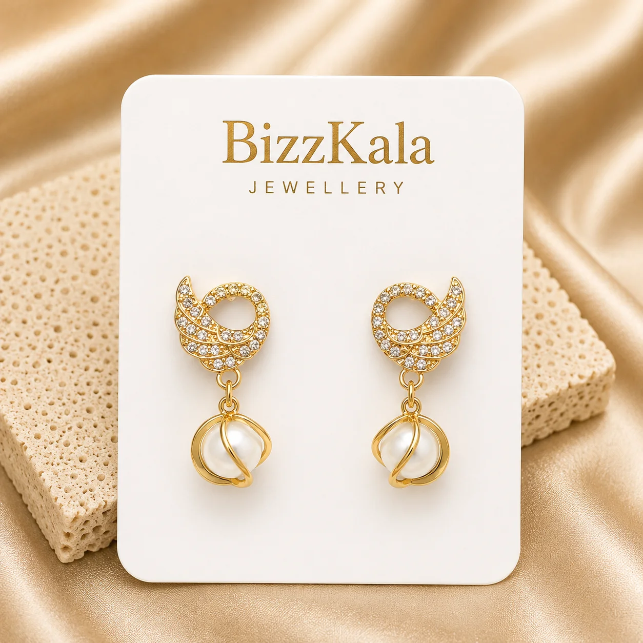 Crystal Leaf Pearl Drop Earrings for Women - Image 1