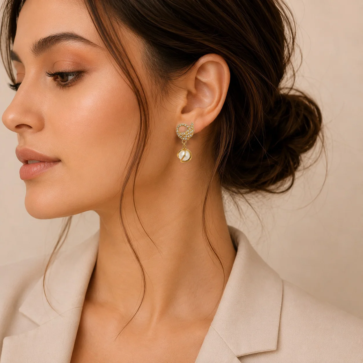 Crystal Leaf Pearl Drop Earrings for Women - Image 2