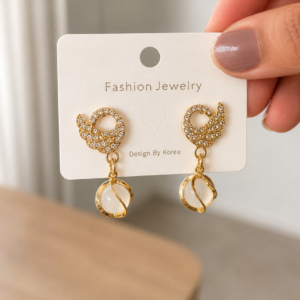 Crystal Leaf Pearl Drop Earrings for Women - Image 4