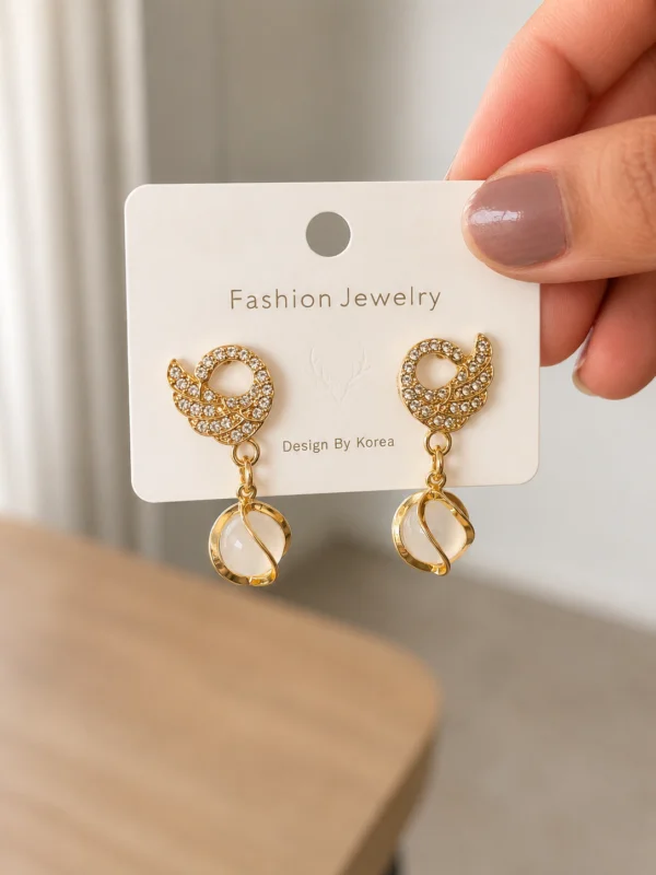 Crystal Leaf Pearl Drop Earrings for Women