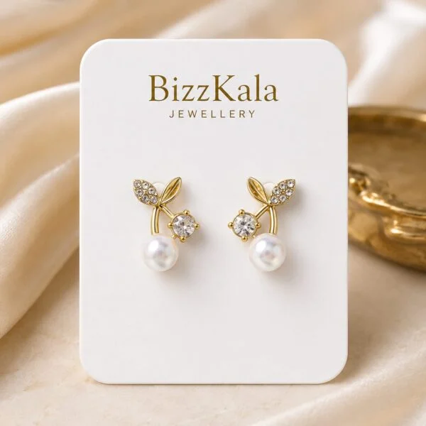 Crystal Leaf Pearl Stud Earrings for Women