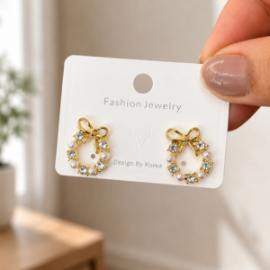Crystal Pearl Bow Wreath Stud Earrings for Women - Image 4