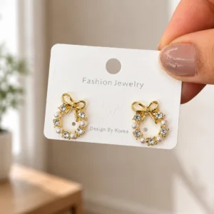 Crystal Pearl Bow Wreath Stud Earrings for Women - Image 4