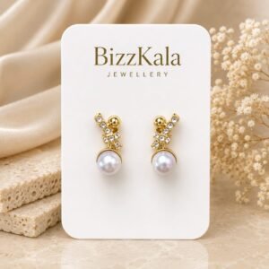 Crystal Ribbon Pearl Drop Earrings for Women
