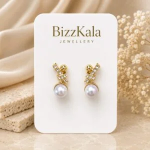 Crystal Ribbon Pearl Drop Earrings for Women