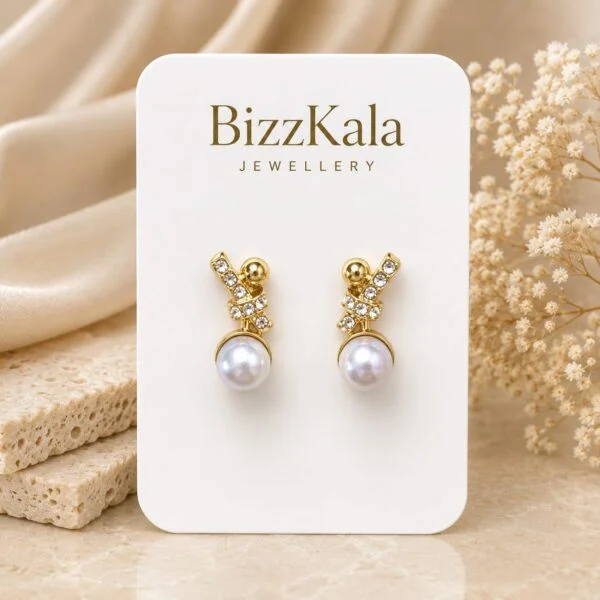 Crystal Ribbon Pearl Drop Earrings for Women