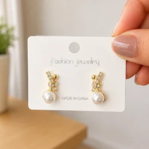 Crystal Ribbon Pearl Drop Earrings for Women - Image 4
