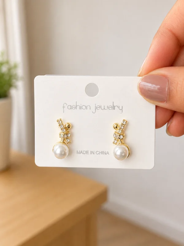 Crystal Ribbon Pearl Drop Earrings for Women