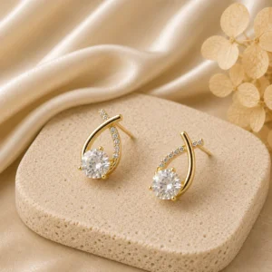 Crystal Ribbon Solitaire Earrings for Women - Image 3