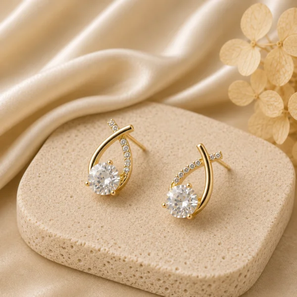 Crystal Ribbon Solitaire Earrings for Women
