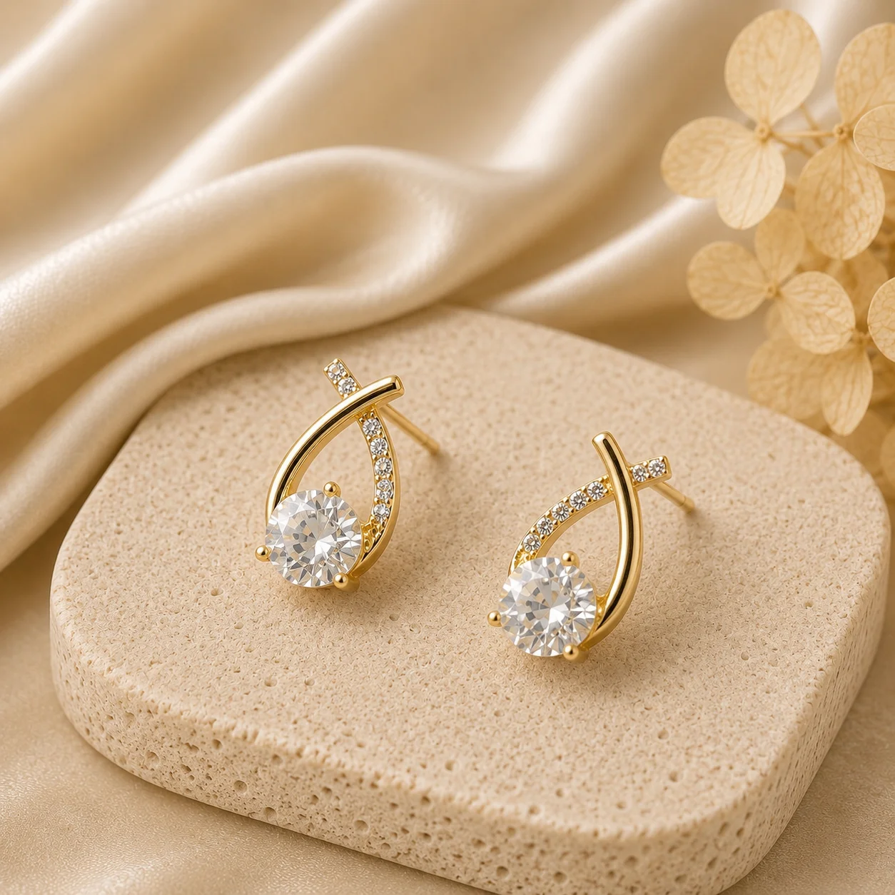 Crystal Ribbon Solitaire Earrings for Women - Image 3