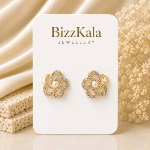 Crystal Swirl Pearl Stud Earrings for Women