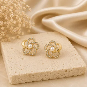 Crystal Swirl Pearl Stud Earrings for Women - Image 3