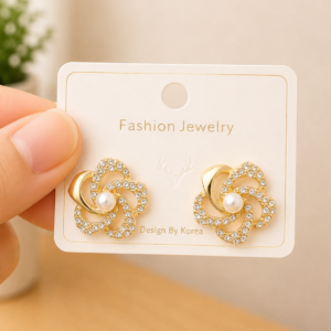 Crystal Swirl Pearl Stud Earrings for Women - Image 4