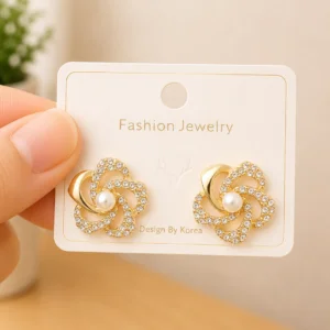 Crystal Swirl Pearl Stud Earrings for Women - Image 4