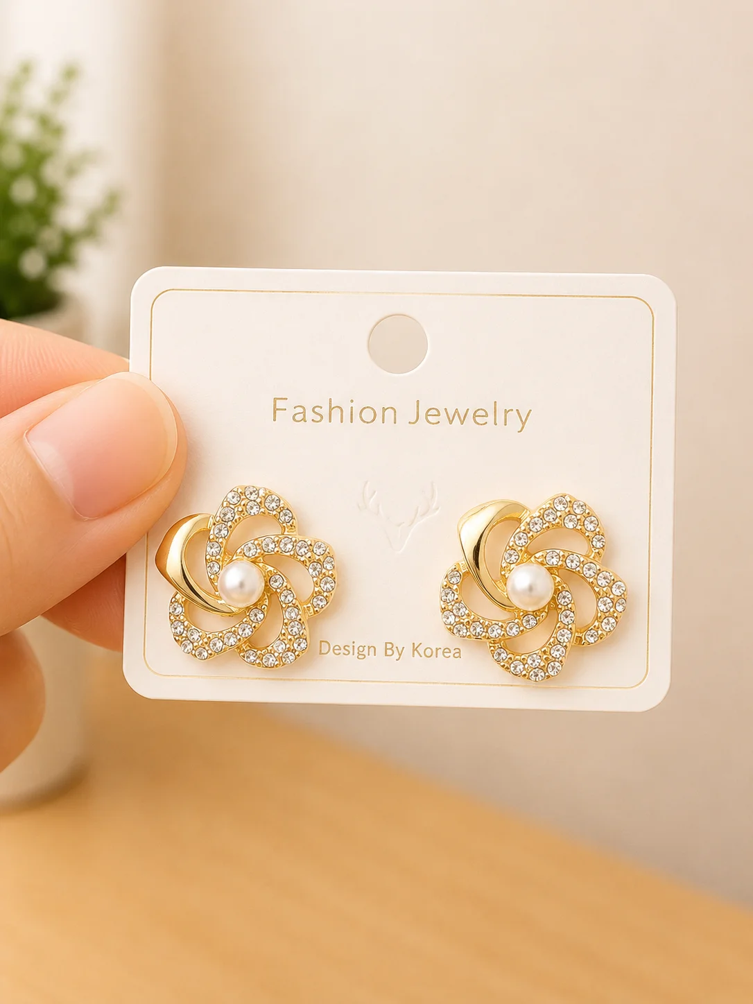 Crystal Swirl Pearl Stud Earrings for Women - Image 4