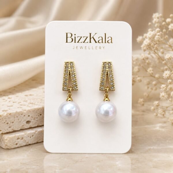Crystal Triangle Pearl Drop Earrings for Women