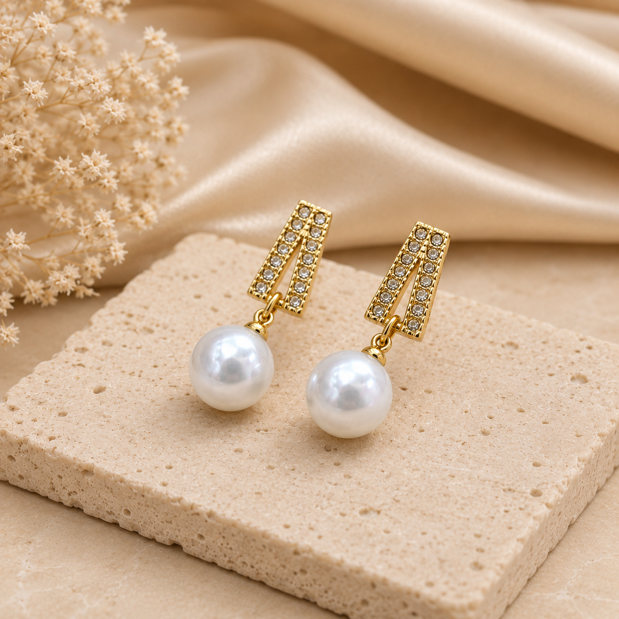 Crystal Triangle Pearl Drop Earrings for Women - Image 3