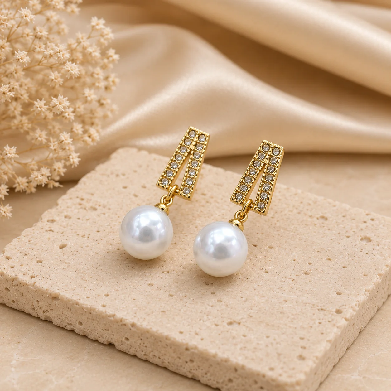 Crystal Triangle Pearl Drop Earrings for Women - Image 3