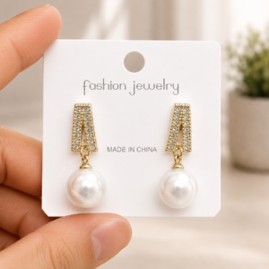 Crystal Triangle Pearl Drop Earrings for Women - Image 4