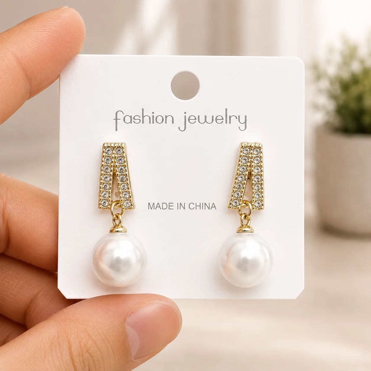 Crystal Triangle Pearl Drop Earrings for Women - Image 4