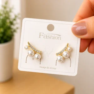 Curved Pearl Crystal Bar Earrings for Women - Image 4
