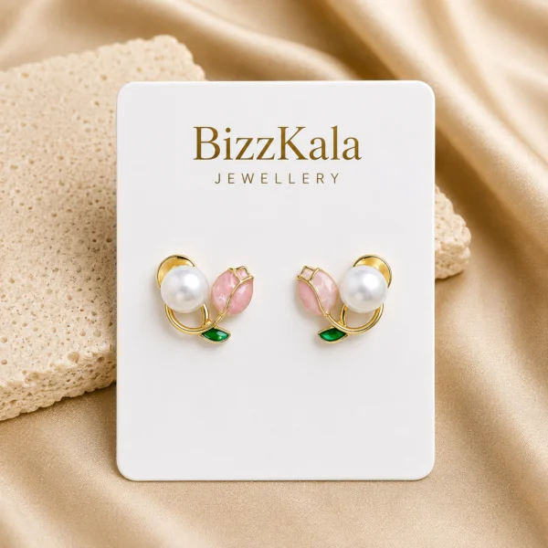 Double Tulip Pearl Stud Earrings for Women
