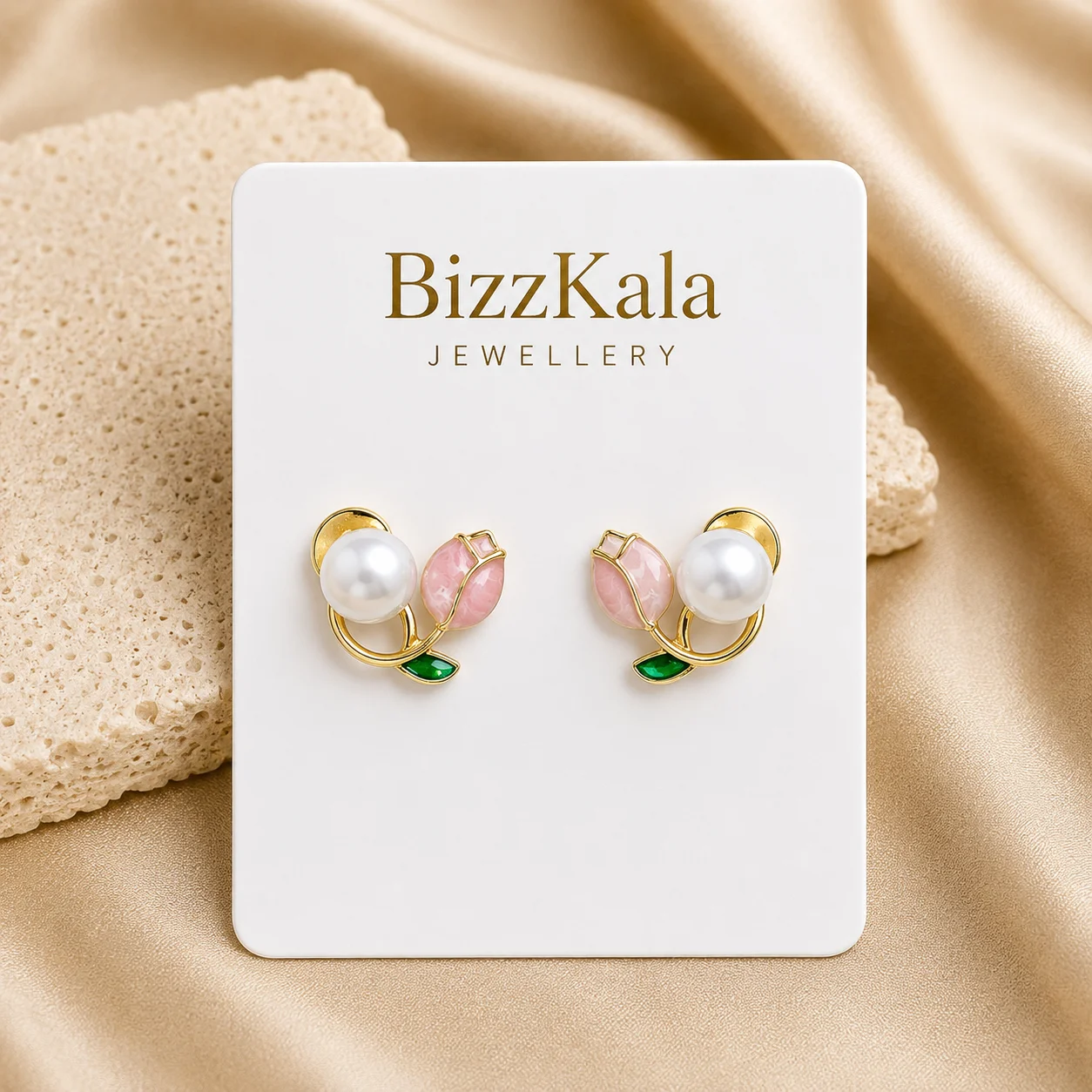 Double Tulip Pearl Stud Earrings for Women - Image 1