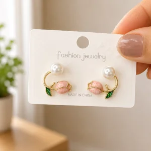 Double Tulip Pearl Stud Earrings for Women - Image 4
