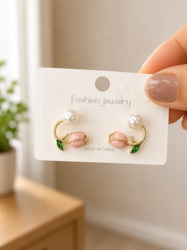 Double Tulip Pearl Stud Earrings for Women
