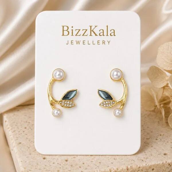 Enamel Leaf Pearl Vine Earrings for Women