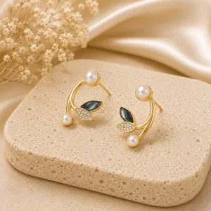 Enamel Leaf Pearl Vine Earrings for Women - Image 3
