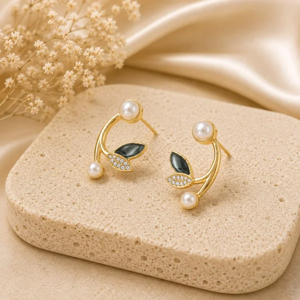 Enamel Leaf Pearl Vine Earrings for Women