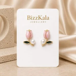 Enamel Tulip Pearl Stud Earrings for Women