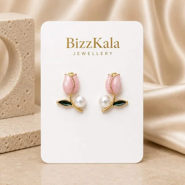 Enamel Tulip Pearl Stud Earrings for Women