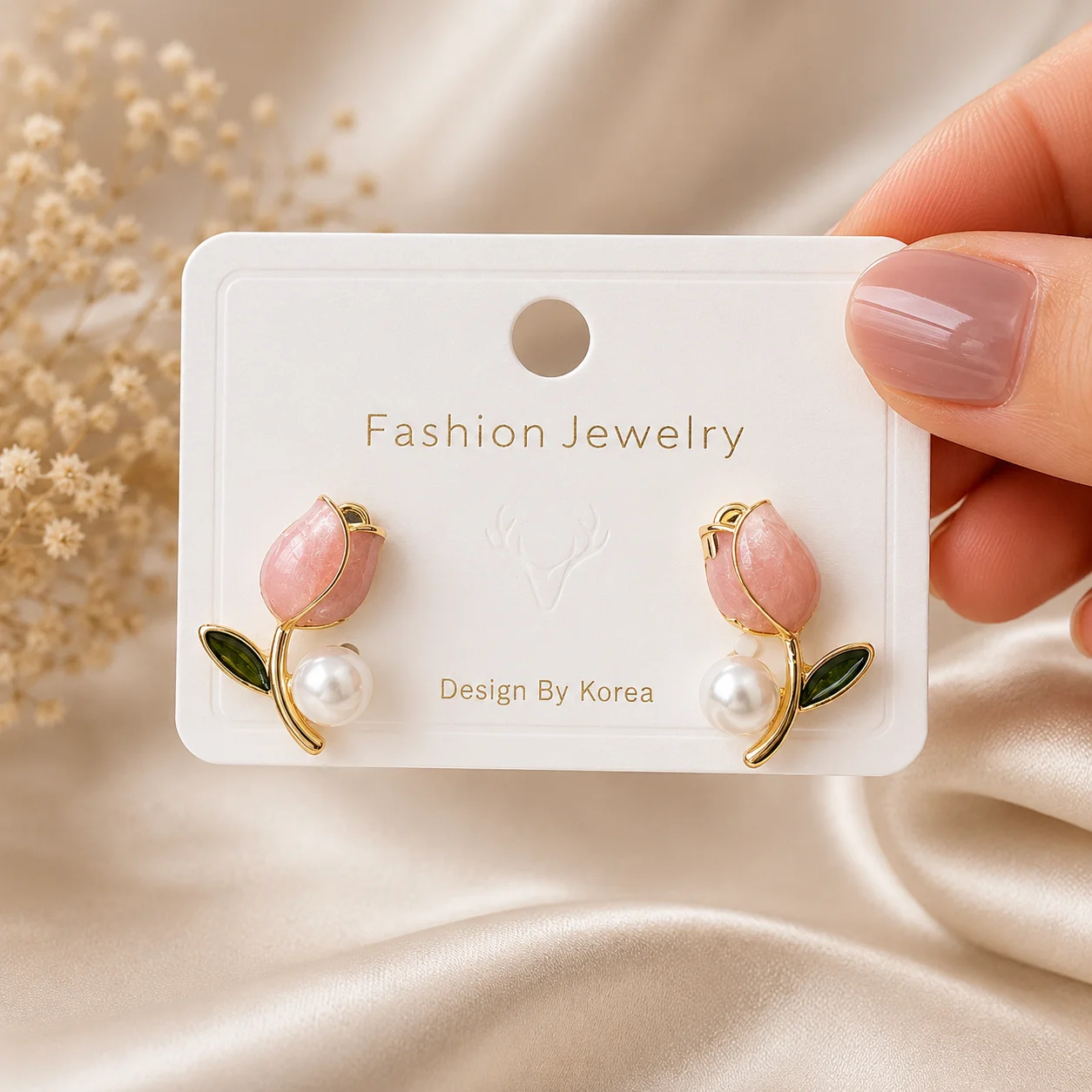 Enamel Tulip Pearl Stud Earrings for Women - Image 4