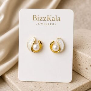 Gold Swirl Pearl Stud Earrings for Women
