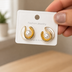 Gold Swirl Pearl Stud Earrings for Women - Image 4