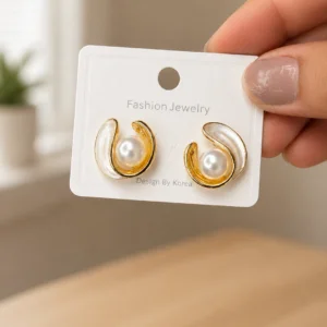 Gold Swirl Pearl Stud Earrings for Women - Image 4