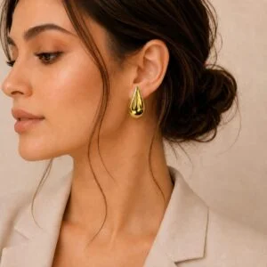 Gold Teardrop Stud Earrings for Women - Image 2