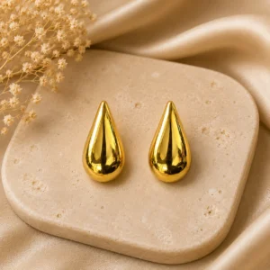 Gold Teardrop Stud Earrings for Women - Image 3