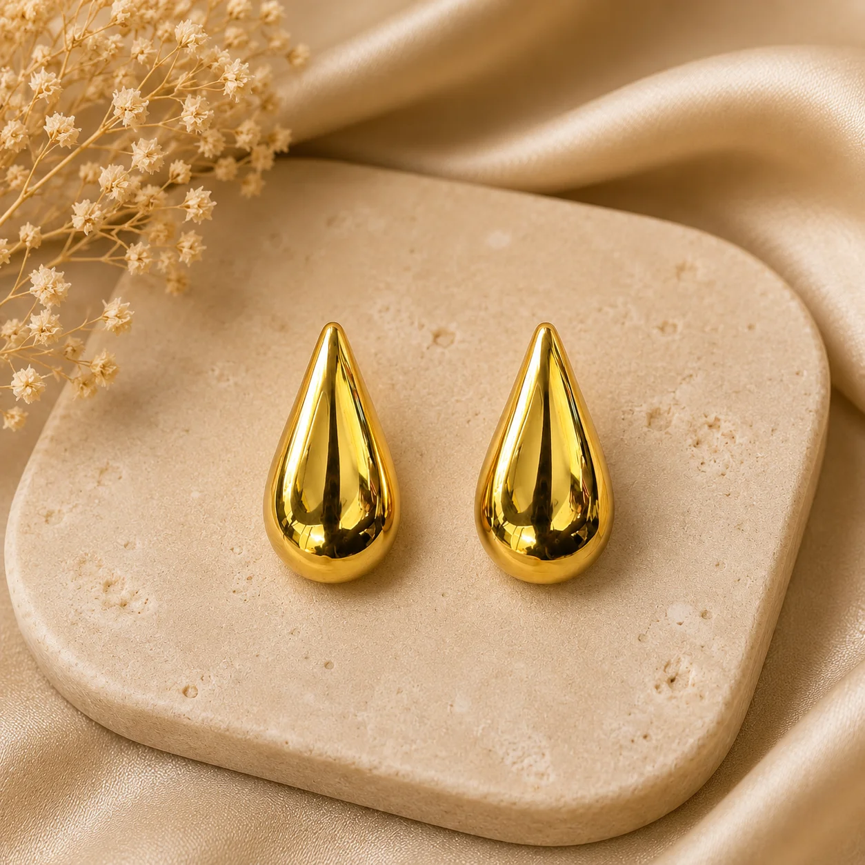 Gold Teardrop Stud Earrings for Women - Image 3