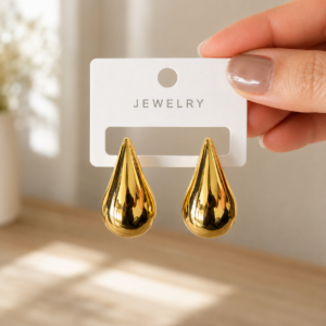 Gold Teardrop Stud Earrings for Women - Image 4