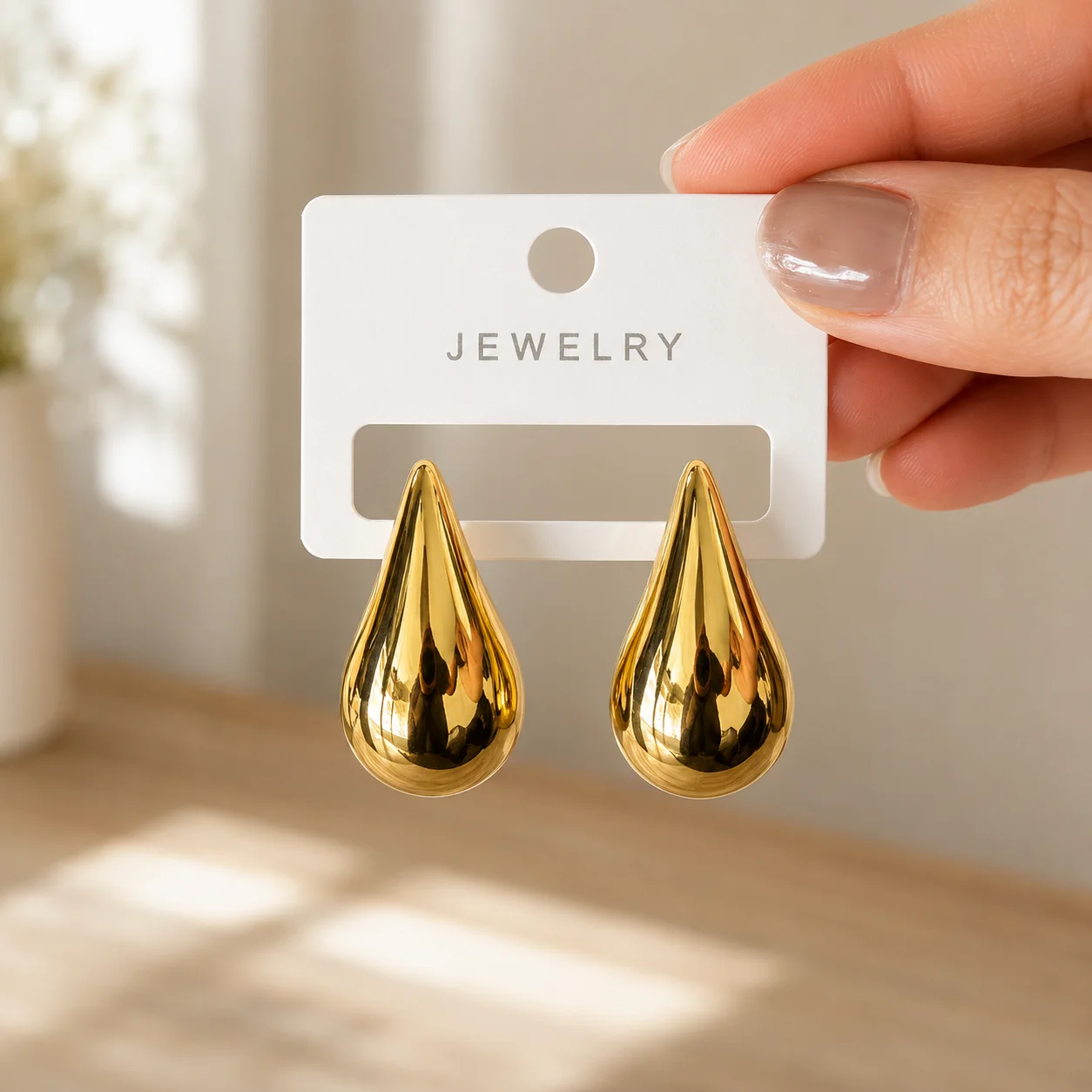 Gold Teardrop Stud Earrings for Women - Image 4