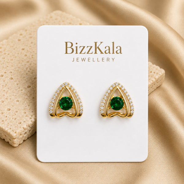 Green Crystal Triangle Stud Earrings for Women