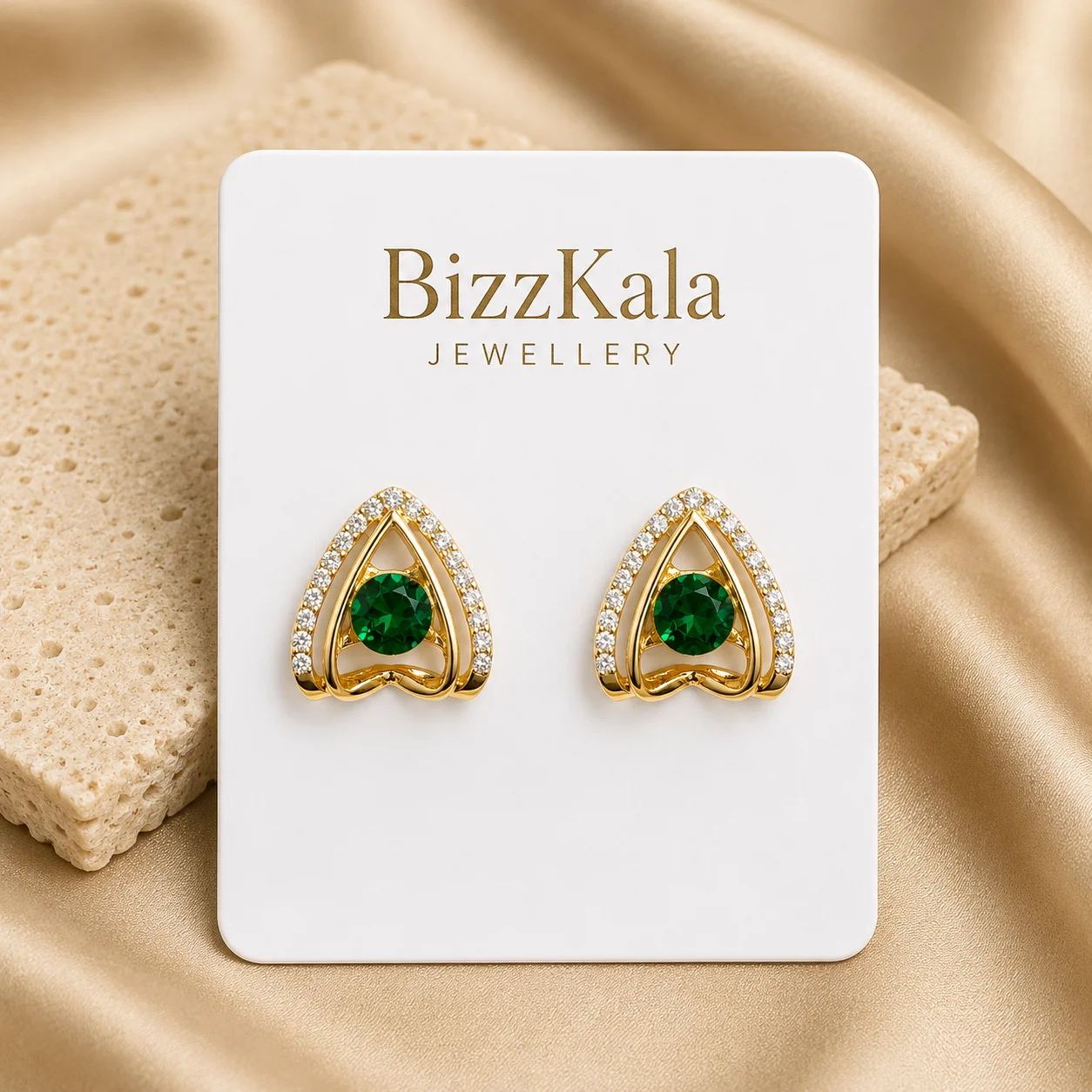 Green Crystal Triangle Stud Earrings for Women - Image 1