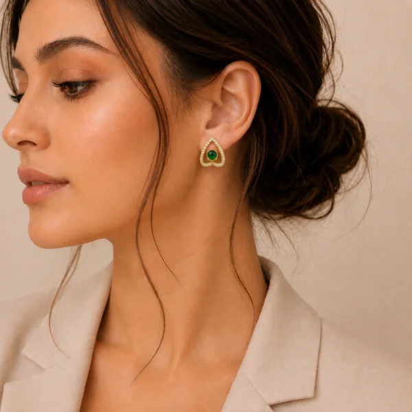 Green Crystal Triangle Stud Earrings for Women