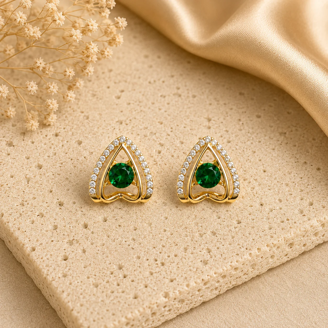 Green Crystal Triangle Stud Earrings for Women - Image 3