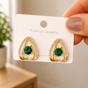 Green Crystal Triangle Stud Earrings for Women - Image 4