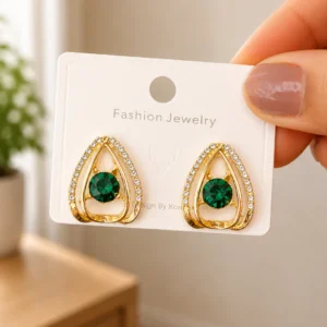 Green Crystal Triangle Stud Earrings for Women - Image 4